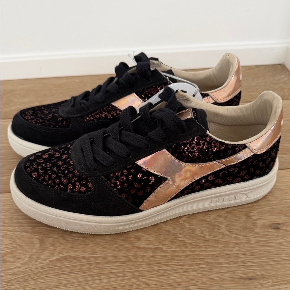 Diadora Black and Gold Women's Sneakers